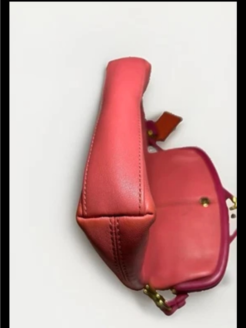 Coach Clutch/Wristlet, Foldover, Kisslock, Two-Tone Coral, Pink Leather, Brass - Picture 14 of 14